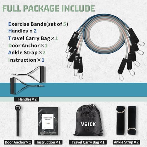 VEICK Resistance Bands with Handles, Exercise Tube Bands Set for Workouts