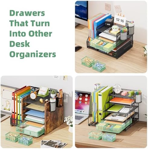 Marbrasse Mesh Desk Drawer Organizer Tray 3 Packs, Green