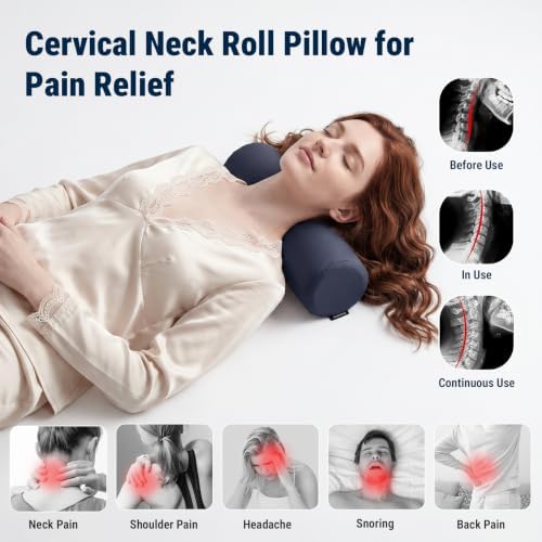 Neck Roll Pillow, Neck Pillow for Sleeping with Cooling, Washable Cover