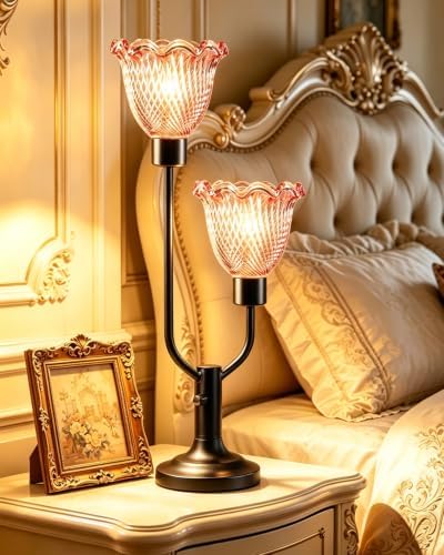 Lightdot Mid Century Modern Table Lamp Dimmable Vintage Red Glass Lamp Gift