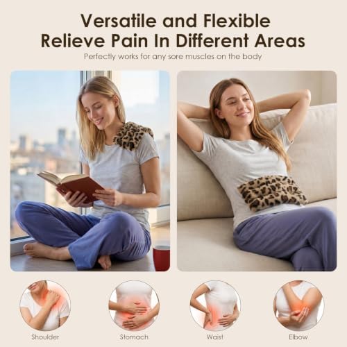 Microwave Heating Pad 6 x 12 Small Heating Pad Microwave, Microwave Bean Bag Heating Pad for Neck and Shoulders, Moist Heat Pack Pillow Warm Compress for Knee, Muscles, Joints, Wrist (Leopard Print)