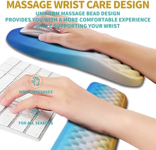 Hokafenle 2 in 1 Ergonomic Mouse Pad Wrist Support & Wrist Rest for Computer Keyboard Set, with Relieve Carpal Tunnel Pain Massage Bulge and Full Memory Gel Design (2In1 Set, Morning Sky)