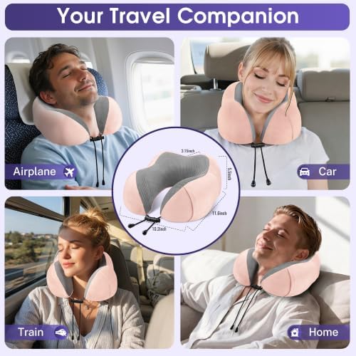 CloudBliss Memory Foam Travel Neck Pillow Airplane, Set of 2, Pink & Pink