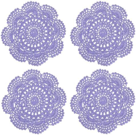 uxcell 4 Pcs Crochet Handmade Placemat Doilies for Table 7.9" Light Purple