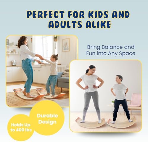 New Bounce Balance Board - Premium Wooden Wobble Board for Exercise & Balance Training - Supports Up to 480 Lbs. - Versatile Rocking Balance Boards for All Ages