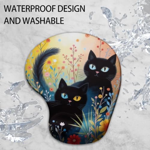 iRudyard 2Pcs Rubber Coasters Washable Mouse Pad Wrist Support Pu Black Cat