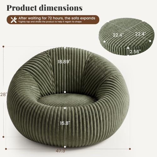 Homkdom Bean Bag Chairs for Adults, Giant Bean Bag Sofa with Back Support