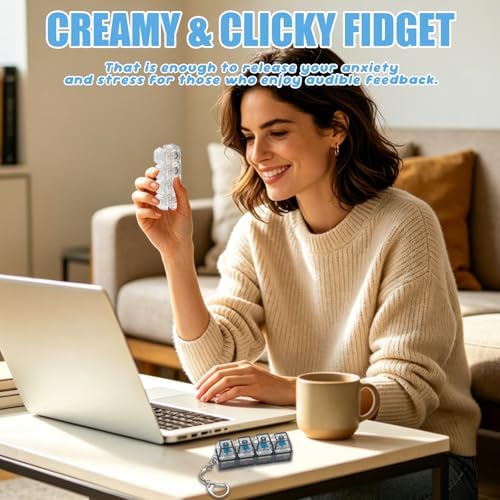 2 Pcs LED Keyboard Fidget Toy, Clicky & Creamy Fidget Clicker Keychain