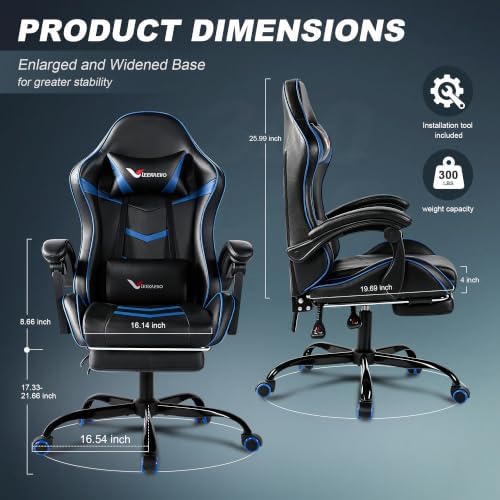 Gaming Chair for Adults with Pocket Spring Cushion Footrest Blue and Black