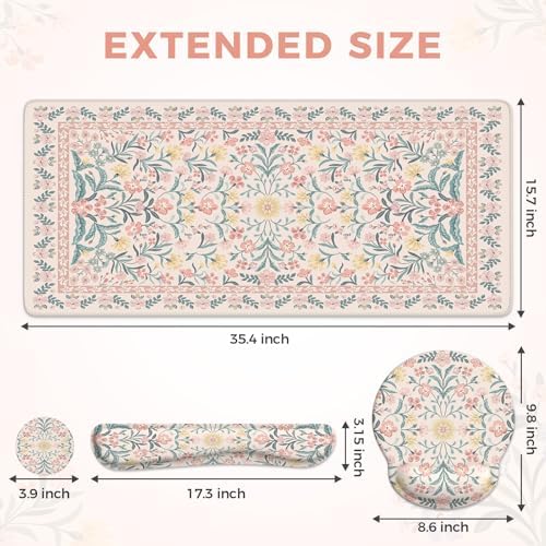 iCasso Desk Pad Mat, Large Mouse Pad and Keyboard Wrist Rest Set