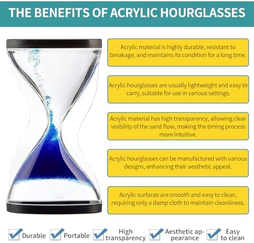 Upward Sand Timer Hourglass, 10 Minutes Sandglass Timer Sand Clock for Games Classroom Kitchen Home Office Decoration, L69 x B29 x H153 mm (Blue)