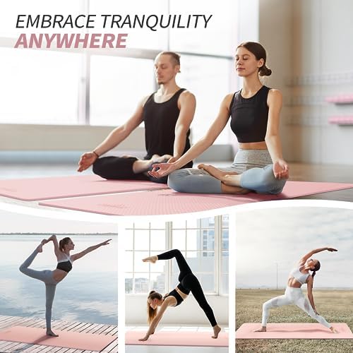 CAMBIVO Yoga Mat for Women Men Kids, 1/3 & 1/4 & 2/5 Inch Extra Thick Yoga Mat Non Slip, 72" x 24" TPE Yoga Mats, Workout Mat with Carrying Strap for Yoga, Pilates and Floor Exercises