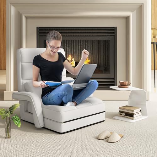 GIANTEX Folding Floor Chair with 6-Position Adjustable Backrest (White)