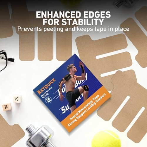KTQUICK Precut Kinesiology Tape for Shoulders, 24 PCS, 20% Stronger, Beige