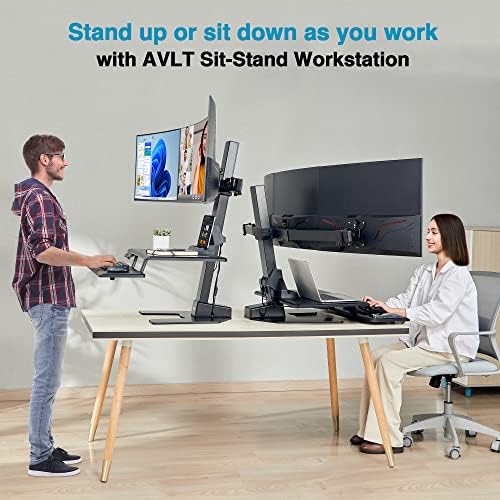 AVLT Electric Standing Desk Converter for Triple 32" Monitors Motorized