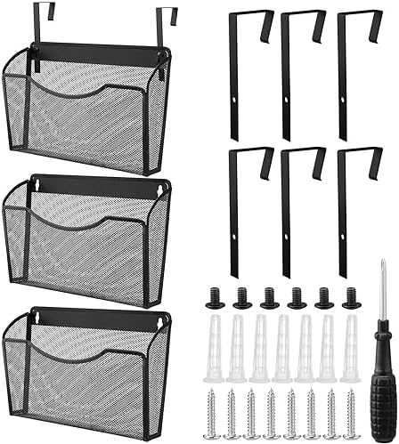 Tenceur 3 Pcs Wall File Holder Hanging, 13.19 x 12.2 x 3.07 Inch, Black