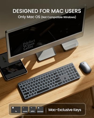 SABLUTE Bluetooth Keyboard and Mouse for Mac, Multi-Device, 7-Color Backlit