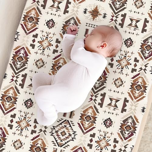 Western Tribal Geometric Pattern Baby Changing Pad Cover,Unisex Native American Nursery Diaper Changing Table Pad Mat Sheet for Boys Girls-16x32
