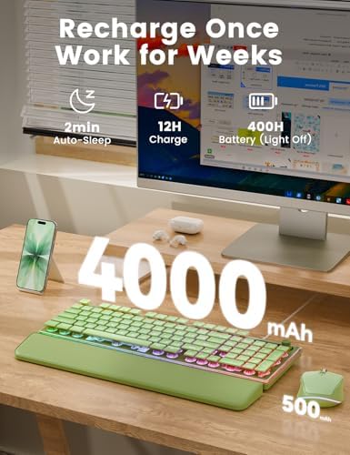 Wireless Keyboard and Mouse Combo - 9 Backlit Effects, Wrist Rest, Double-Shot Keycaps, Metal Panel, Long-Lasting Rechargeable, 2.4G Keyboard Mouse Set for Windows Mac PC Laptop – Sablute (Green)