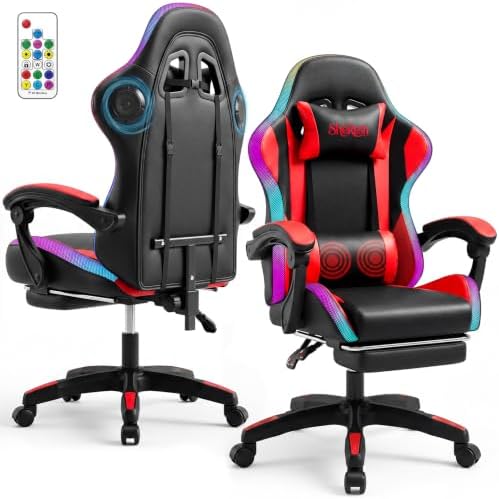 RGB Gaming Chair with Massage & Footrest, Built-in Speakers Chair