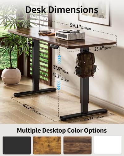 BIZUM Electric Standing Desk 60 x 24 Inch Computer Desk-Gaming Desk Dark Walnut Home Office Desks Height Adjustable Memory Stand Up Computer Workstation