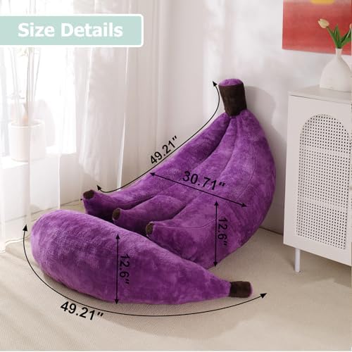 Banana Bean Bag Chair with Ottoman, Floor Sofa Bed with Footrest, Comfy Convertible Lounger for Teens & Adults, Plush Couch for Bedroom, Living Room or Dorm, M-Violet