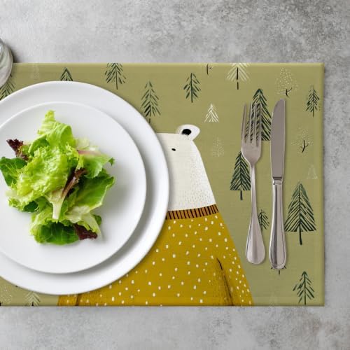 White Bear Yellow Sweater Placemats, in Tree Background Place Mats for Dining/Kitchen Table Waterproof Washable Linen Heat Insulation Dinner Table Mats 12X18 in 6 Pcs