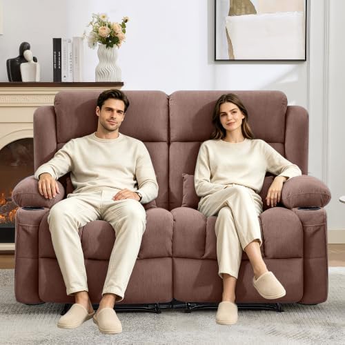 Reclining Loveseat Sofa for Living Room, Ergonomic Backrest with Cup Holders&Side Pockets