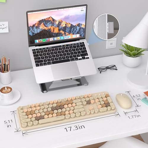 UBOTIE Colorful Wireless Keyboard and Mouse Combo (Milk Tea-Colorful)
