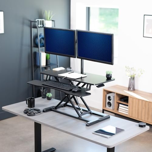 VIVO Black 36 in Standing Desk Converter with Monitor Stand, DESK-V036K-M2