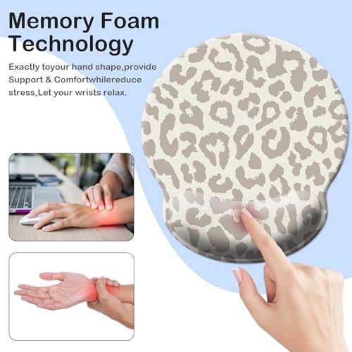 Mouse Pad Wrist Support,Ergonomic Mouse Pad with Wrist Rest,Comfortable Mousepad with Smooth Wrist Rest,Pain Relief Mouse Pads for Non-Slip Base,Computer,Laptop,Office & Home(Leopard Print)