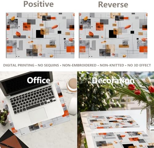 Structured Linear Abstract Linen Placemats, Autumn Geometric Modern Digital Gray Orange Table Mats for Table Washable Heat Insulation Thick Dining Mat, Indoor/Outdoor 12X18 in 4 Pcs