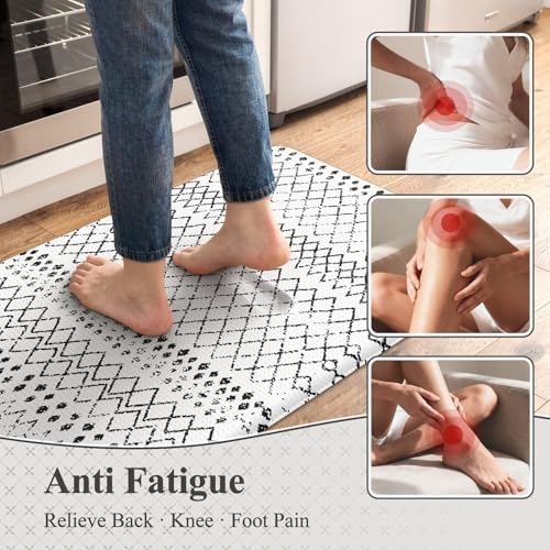 KIMODE Anti Fatigue Kitchen Mat for Floor,Kitchen Rugs Set of 2 Black/White