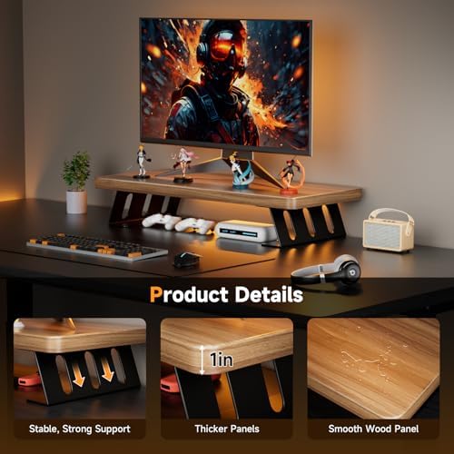 Monitor Stand - 24 Inch Wood Monitor Stand Riser, 220 Pounds Load Capacity Desk Monitor Riser for Laptop/PC/Printer, Desktop Stands Organizer for Home Office