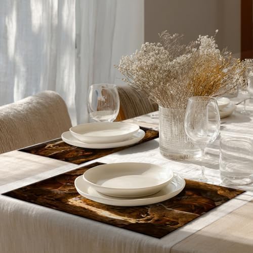 Shrahala Beige Christmas Christ Set of 8 12 X 18 Inch Linen Placemats, Blue Christian Christian Burlap Table Mat Washable Double Layered Heat Insulation for Indoor/Outdoor