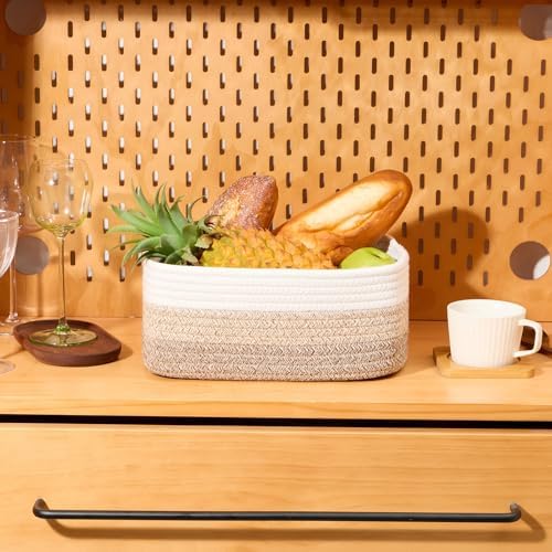 MiniArk Small Storage Baskets for Organizing | Closet Organizer Bins | Shelf Toy Basket | Woven Rope Baskets | Cube Decorative Box | Shallow Basket |11.5x7.5x4.7”| 3 Packs Gradient Brown