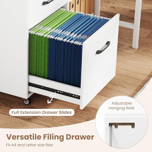 Giantex 3-Drawer Mobile File Cabinet, Rolling Printer Stand with Open Storage Shelves, Under Desk Lateral Filing Cabinet for Letter/A4 Size, Wooden Office Organizer with Wheels for Home Office (White)