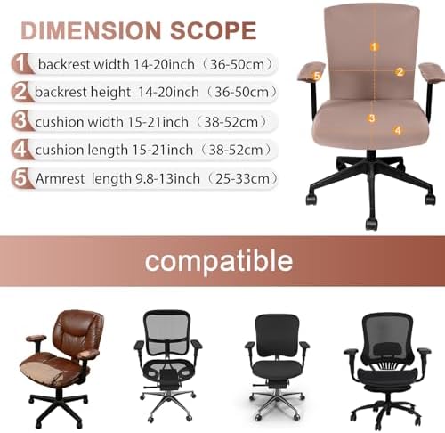 Tallew 4 Pcs Office Chair Covers Set Computer Universal Protective Stretchable Chair Seat Covers Desk Armrest Cover Slipcovers Pads Office Cushion Backrest for Rotating(Regular,Dusty Rose)