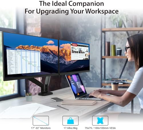 j5create Ergonomic Dual Monitor Mount, Fully Adjustable Monitor Desk Stand