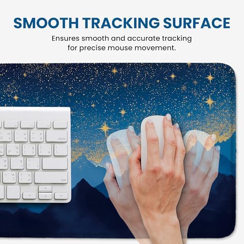 Aesthetic Desk Mat, Cute Starlit Peaks Desk Pad Protector for Work & Decor, 31.5" x 11.8", Pretty Non-Slip Extended Mouse Pad for Office or Home