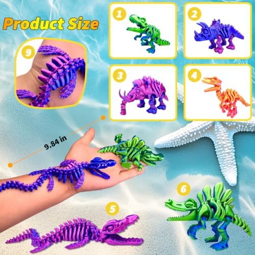 6pcs 3D Printed Dinosaur Skeletons,Snake Flexible，Articulated T-Rex Fidget Toys,Large,3D Printed Animals,Desk Toy，Easter Eggs Basket Stuffers,Toys for Boys Kids Teen Girl 4-6 8-12