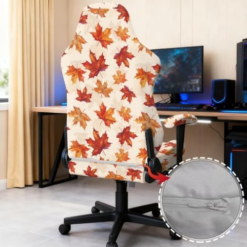 Fall Maple Leaf Gaming Chair Covers Anti-Slip Gamer Chair Seat Cover Stretch Fit Office Computer Armchair Slipcover for Reclining Racing Gaming Chairs