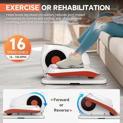 Under Desk Elliptical Machine, 16-Speed Electric Elliptical Leg Exerciser as Seen on TV for Seniors, Quiet Portable Seated Pedal Exerciser for Home Office with Auto & Manual Modes, and Remote Control