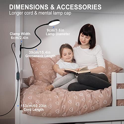LiFMIRA Clip on Lamp, 8W 66 LED Bed Light for Reading, 5 Color Modes, 10 Brightness Levels, Eye Care, Flexible Gooseneck, Metal Clamp, USB Powered, Modern Design, Black