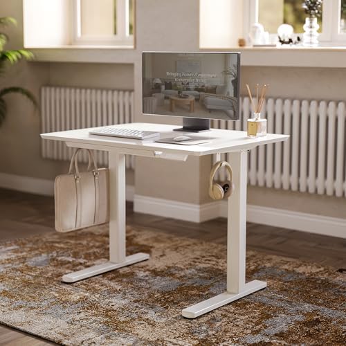 Claiks Glass Standing Desk with Drawers 35x20 Inch Super White