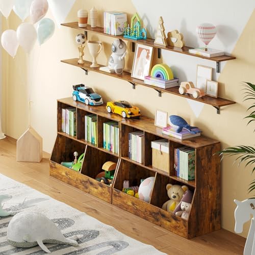 DINZI LVJ Long Wall Shelves, 47.3Inch Wooden Wall Mounted Shelves, Set of 4
