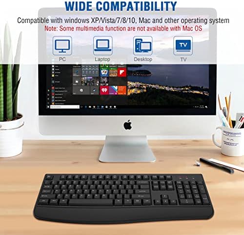 EDJO Wireless Keyboard, USB Plug & Play, Windows & Mac Compatible (Black)