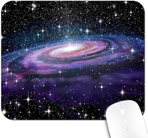 9.5x7.9 Inch Office/Gaming Mouse Pad, Vibrant Spiral Cosmic Galaxy Space Mystical Purple Starry Night, Cute Anti-Slip Mat for Desk Decor