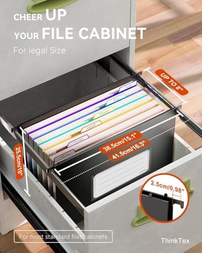 ThinkTex Plastic Expanding Hanging File Folders, 7 Innovative 1.2" Accordion Pockets, Large Capacity, Multi-Color Tabs, Legal Size for Filing Cabinet - 3 Packs