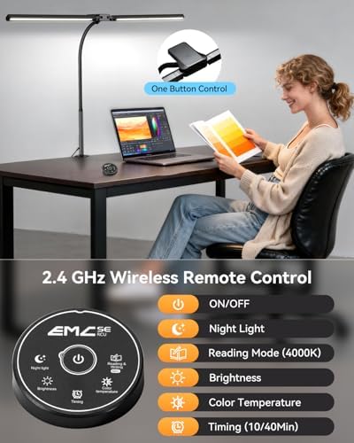 LED Desk Lamp for Home Office, Stepless Dimming Architect Lamp with Clamp